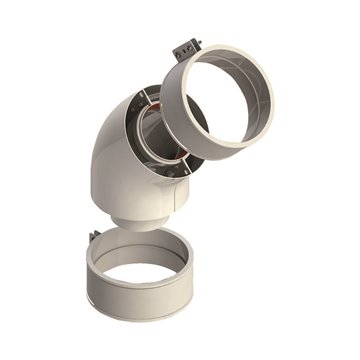 Curva Coassiale 45° Ø 60/100 in Alluminio Verniciato Bianco – Con Manicotto e Fascetta – Codice 106937