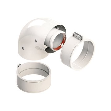 Curva coassiale 90° Ø60/100 alluminio bianco con fascetta