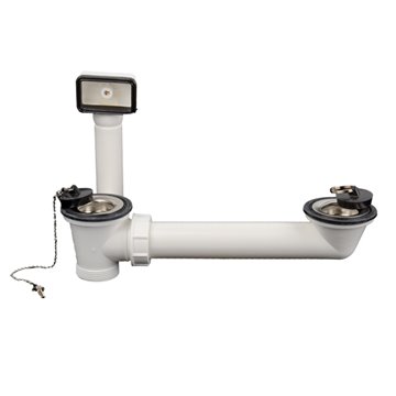 Scarico per lavello doppio DN40x5/4" con 2 pilette e troppopieno