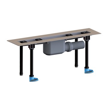 Grondaia doccia inox, installazione in piano, deflusso DN50, kit montaggio e protezione, senza copertura, lunghezza installazion