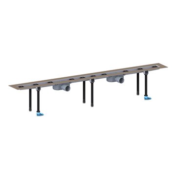 Grondaia inox per docce, notevolmente piatta, per installazione in piano, con 2 attacchi DN50, kit per il montaggio e protezione