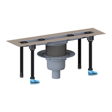 Grondaia doccia in acciaio inox a filo pavimento.Scarico veritcale DN50, kit di fissaggio e protezione cantiere, senza copertura