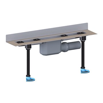 Grondaia doccia inox, installazione a parete, deflusso DN50, kit montaggio e protezione, senza copertura, lunghezza installazion