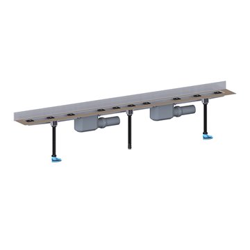 Grondaia doccia inox, installazione a parete, deflusso DN50, kit montaggio e protezione, senza copertura, lunghezza installazion