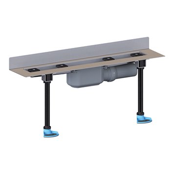 Grondaia inox per docce, piatta, con telaio per installazione a parete, senza copertura, inclusi attacco DN50, kit per il montag