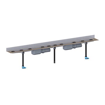 Grondaia inox per docce, piatta, con telaio per installazione a parete, senza copertura, 2 attacchi DN50, kit per il montaggio e