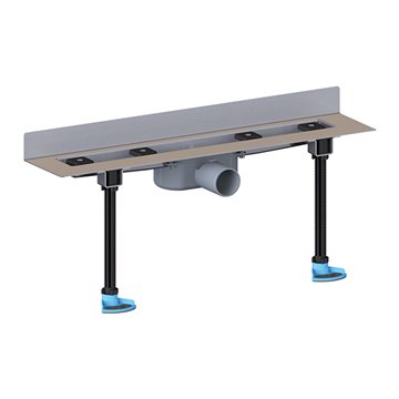 Grondaia inox per docce, notevolmente piatta, con telaio per installazione a filo parete, attacco DN50, kit per il montaggio e p