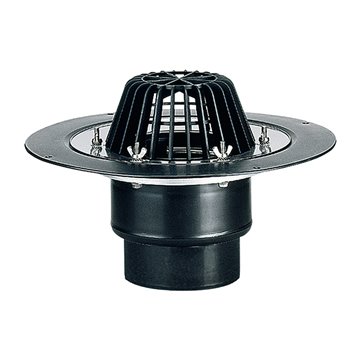 Scarico terrazzi DN125, griglia plastica raccoglifoglie, sistema di fissaggio per impermeabilizzazione