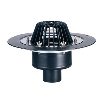 Scarico terrazzi DN75, griglia plastica raccoglifoglie, sistema di fissaggio per impermeabilizzazione