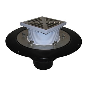 Scarico terrazzi DN110, sistema di fissaggio per impermeabilizzazione, portagriglia plastica/griglia inox 148x148mm/137x137mm