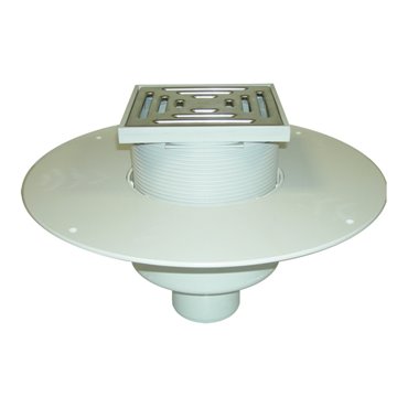 Scarico terrazzi DN110 con collare in PVC e portagriglia plastica/griglia inox 148x148mm/137x137mm