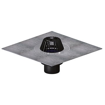 Scarico terrazzi DN110, griglia plastica raccoglifoglie, foglio bitumato saldato