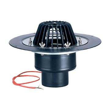 Scarico terrazzi DN110, sistema di fissaggio per impermeabilizzazione, griglia plastica raccoglifoglie, dispositivo di riscaldam