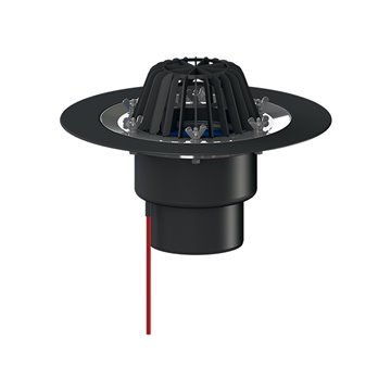 Scarico terrazzi DN125, sistema di fissaggio per impermeabilizzazione, griglia plastica raccoglifoglie, dispositivo di riscaldam