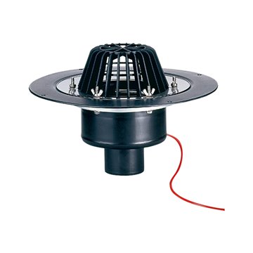 Scarico terrazzi DN75, sistema di fissaggio per impermeabilizzazione, griglia plastica raccoglifoglie, dispositivo di riscaldame