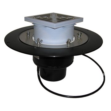 Scarico terrazzi DN75, sistema di fissaggio per impermeabilizzazione, portagriglia/griglia 148x148mm/137x137mm, dispositivo di r