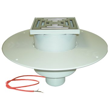 Scarico terrazzi DN110, collare in PVC, portagriglia/griglia 148x148mm/137x137mm, dispositivo di riscaldamento  (10-30W/230V)