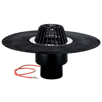 Scarico terrazzi DN160, foglio bitumato saldato, griglia plastica raccoglifoglie, dispositivo di riscaldamento  (10-30W/230V)