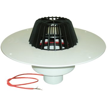 Scarico terrazzi DN75, collare in PVC, griglia plastica raccoglifoglie, dispositivo di riscaldamento (10-30W/230V)