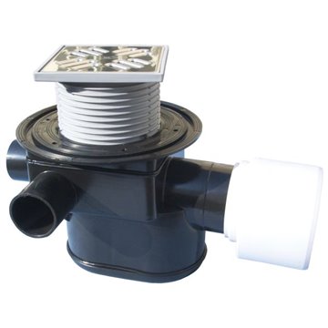 Pozzetto pavimento DN75/110, valvola antiriflusso, 3 entrate DN50/40, 123x123mm/115x115mm