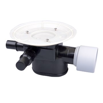 Corpo di scarico a pavimento DN75/110 orizzontale con antiriflusso, 3 entrate DN40/50 e nuova protezione per il cantiere premona