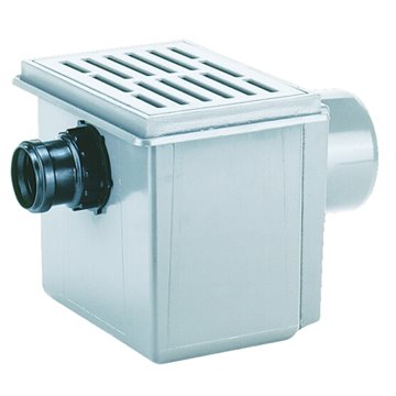 Pozzetto orizzontale sifonato per cantina DN110, entrata DN75, 170x240mm/155x225mm, raccoglisporco