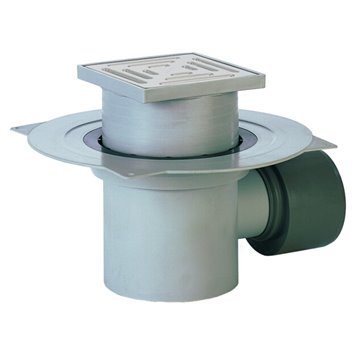 Pozzetto orizzontale sifonato per cantina DN75/110 flanfiato, portagriglia/griglia plastica 147x147mm/138x138mm