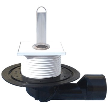 Scarico pavimento DN50/75 con sifone, piatto inox 100x100mm, tubo troppo-pieno in plexiglass 100mm