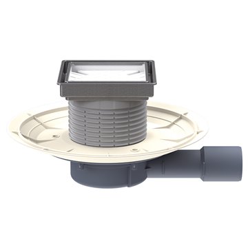 Scarico a pavimento DN40/50 orizzontale con dispositivo antiodore Primus blue  e portagriglia piastrellabile 132x132mm /112x112m