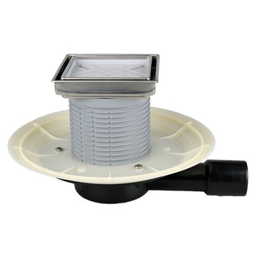 Scarico per balconi e terrazzi DN40/50 orizzontale con clapet antiodore resistente al gelo e portagriglia piastrellabile 132x132