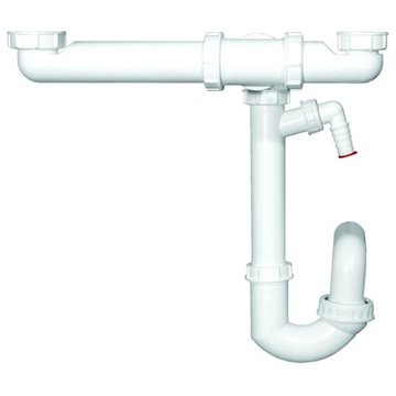 Sifone salvaspazio DN40x6/4' doppio lavello, attacco lavatrice antiriflusso, snodo sferico