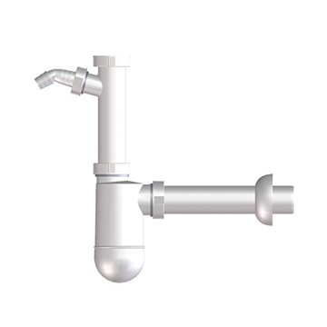 Sifone a bottiglia DN40x5/4' con attacco lavatrice antiriflusso e rosone