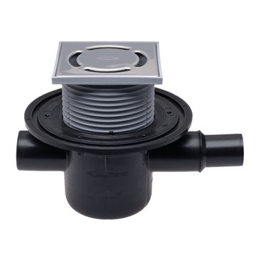 Pozzetto pavimento DN50, portagriglia 123x123mm, griglia inox 115x115mm, antiriflusso, entrata DN40/50