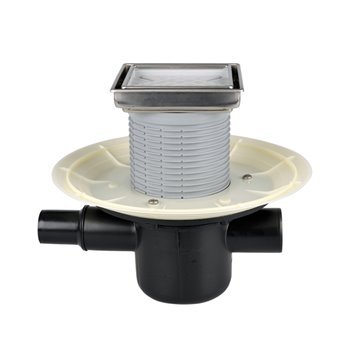 Scarico a pavimento DN50 orizzontale con entrata DN40/50 e portagriglia piastrellabile 132x132mm / 112x112mm