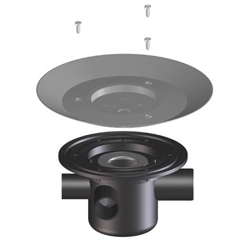 Corpo di scarico a pavimento DN50 orizzontale con 3 entrate laterali DN40 e con protezione per il cantiere profonda premontata