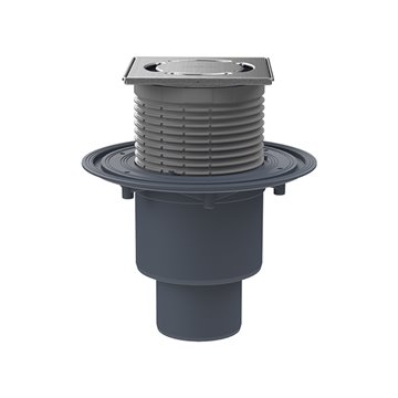 Pozzetto pavimento DN50/75/110, portagriglia con cornice/griglia inox 121x121/115x115mm, antiodore estraibile, sistema "Klick-Kl