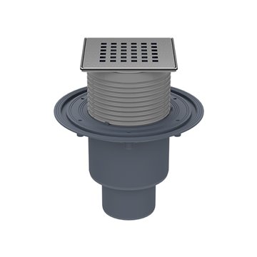 Pozzetto pavimento DN50/75/110, portagriglia con cornice/griglia inox "Quadra" 121x121/115x115mm, antiodore estraibile, sistema 