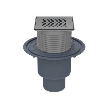 Pozzetto pavimento DN50/75/110, portagriglia con cornice/griglia inox "Seine" 121x121/115x115mm, antiodore estraibile, sistema "