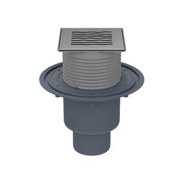 Pozzetto pavimento DN50/75/110, portagriglia con cornice/griglia inox "Orinoco" 121x121/115x115mm, antiodore estraibile, sistema