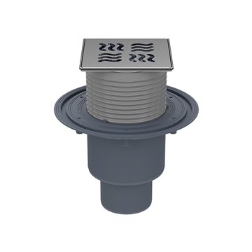 Pozzetto pavimento DN50/75/110, portagriglia con cornice/griglia inox "Yukon" 121x121/115x115mm, antiodore estraibile, sistema "