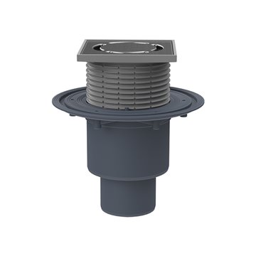 Scarico verticale terrazzi/balconi DN50/75/110, portagriglia 123x123mm, griglia inox 115x115mm e sistema antiodore antiriflusso 