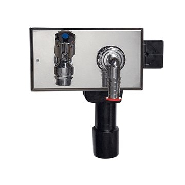 Sifone incasso lavatrice DN40/50, presa d'acqua e rubinetto antiallagamento R 1/2', portagomma cromato, 180x100mm