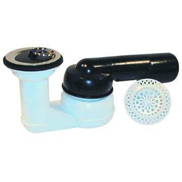 Sifone piatto doccia DN40/50x6/4', orizzontale, snodo sferico, griglia inox, ferma-capelli in plastica e tappo in gomma