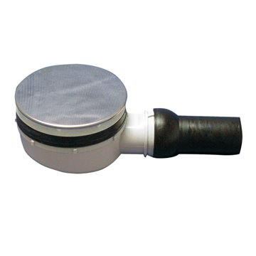 Sifone per piatti doccia, basso, DN40 con snodo sferico, per fori da Ø 90mm, calotta inox Ø 113mm