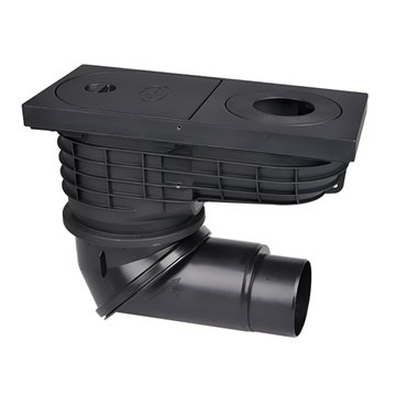 Scarico acqua piovana DN110/125 con coperchio visibile in ghisa, snodo sferico, raccogli foglie, clapet antigelo anti odore,cope