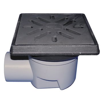 Scarico orizzontale 'Perfekt' DN110, portagriglia telaio/griglia ghisa 260x260mm/226x226mm, raccoglisporco, dispositivo antiodor