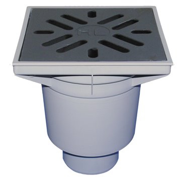 Scarico verticale 'Perfekt' DN110, portagriglia plastica 244x244mm, griglia ghisa 226x226mm, raccoglisporco, dispositivo antiodo