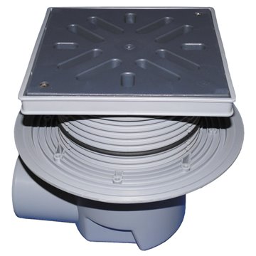 Scarico orizzontale 'Perfekt' DN110, flangiato, portagriglia/griglia plastica 240x240mm/226x226mm, raccoglisporco, dispositivo a