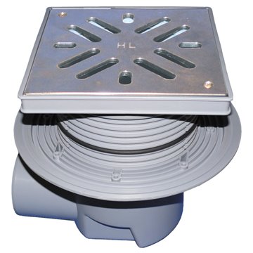 Scarico orizzontale 'Perfekt' DN110, flangiato, portagriglia plastica 240x240mm griglia inox 226x226mm, raccoglisporco, disposit