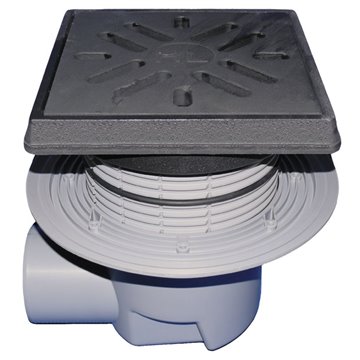 Scarico orizzontale 'Perfekt' DN110, flangiato, portagriglia telaio/griglia ghisa 260x260mm/226x226mm, raccoglisporco, dispositi